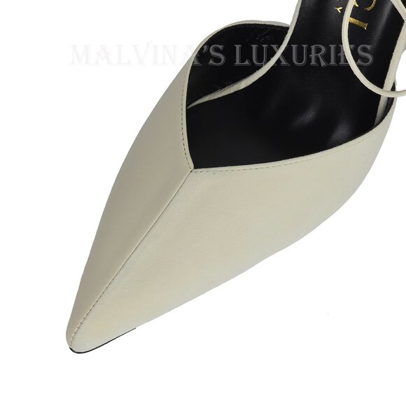 GUCCI SHOES PUMPS WITH ANKLE CUFF GOLD HIGH HEEL WHITE LEATHER sz 41.5 11.5 - Picture 10 of 15